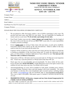 Food Truck Contract Template  Form