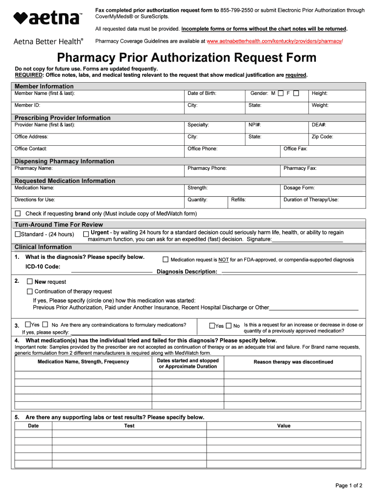 Universal Pharmacy Prior Authorization Request Form KY Accessible PDF
