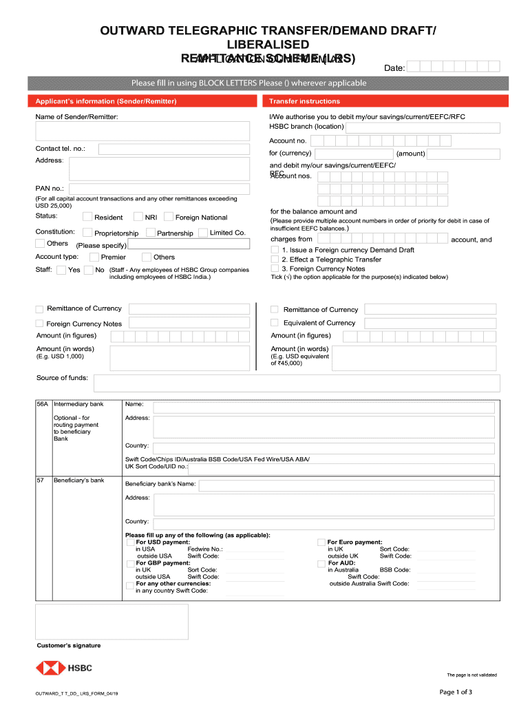  Hsbc Wire Transfer Form 2019-2024