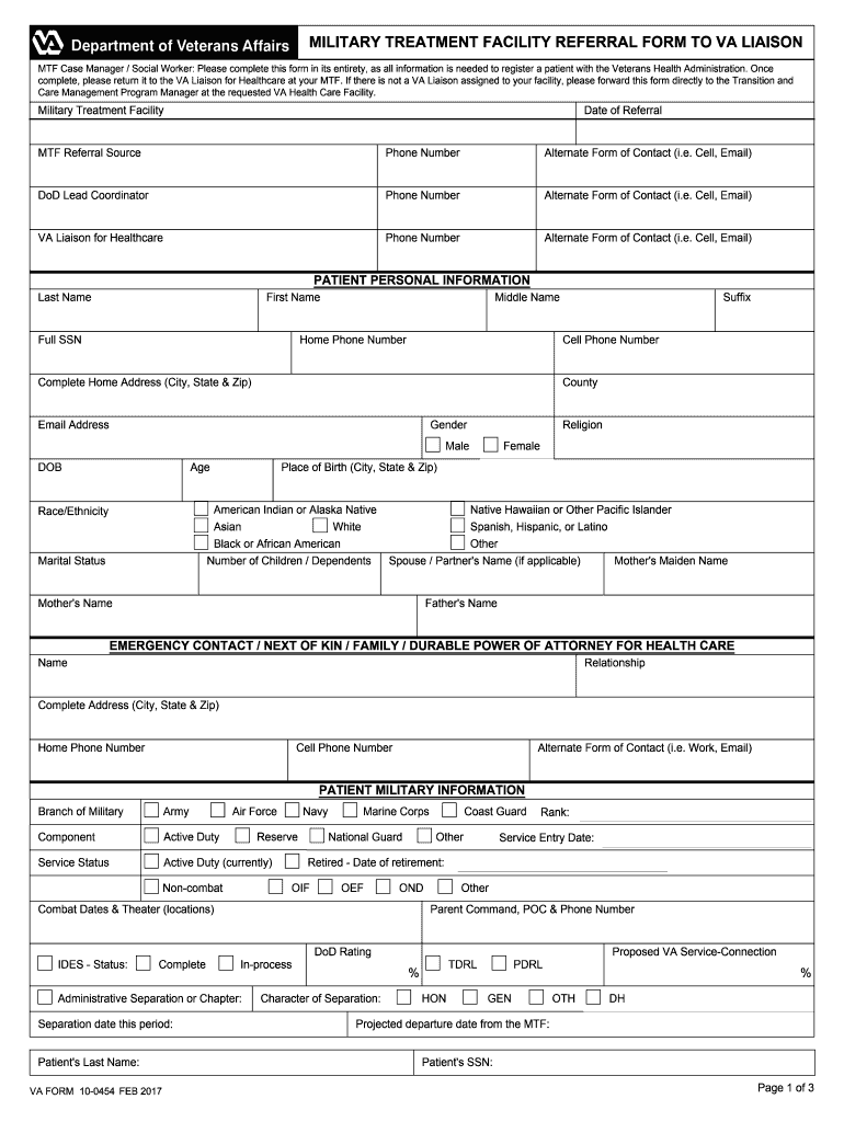  Va Form 10 0454 2017-2024