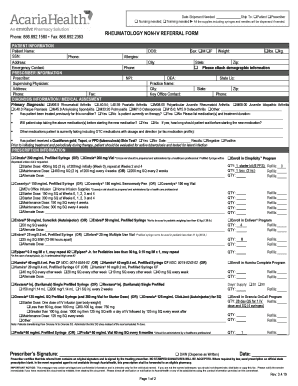 Rheumatology Non IV Referral Form Rheumatology Non IV Referral Form