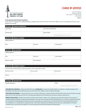 Change of Address IWA Forest Industry Pension Plan  Form