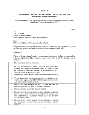 How to Fill Form B Proof of Claim by Operational Creditors