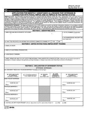  VA Form 0918b, APPLICATION for MONTHLY ASSISTANCE ALLOWANCE for VETERANS in 0918b, APPLICATION, MONTHLY, ASSISTANCE, ALLOWANCE,  2018