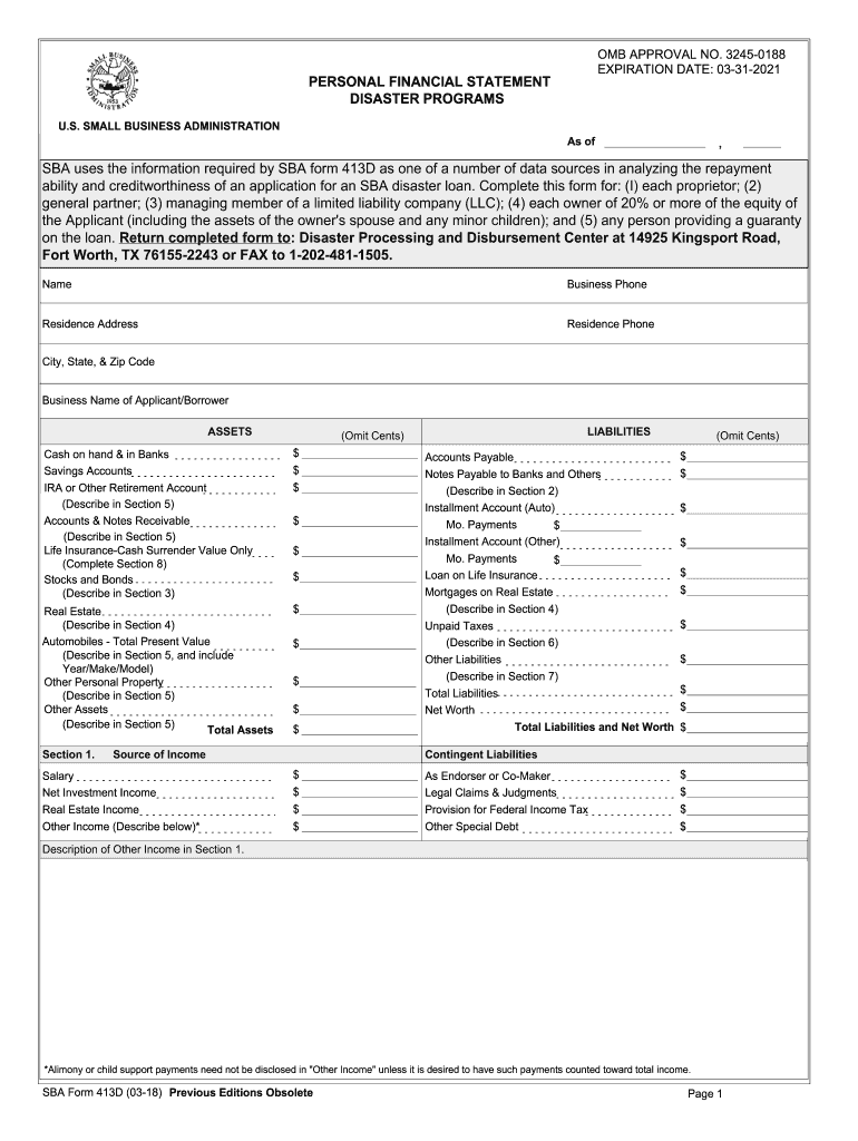 Sba Form 413d