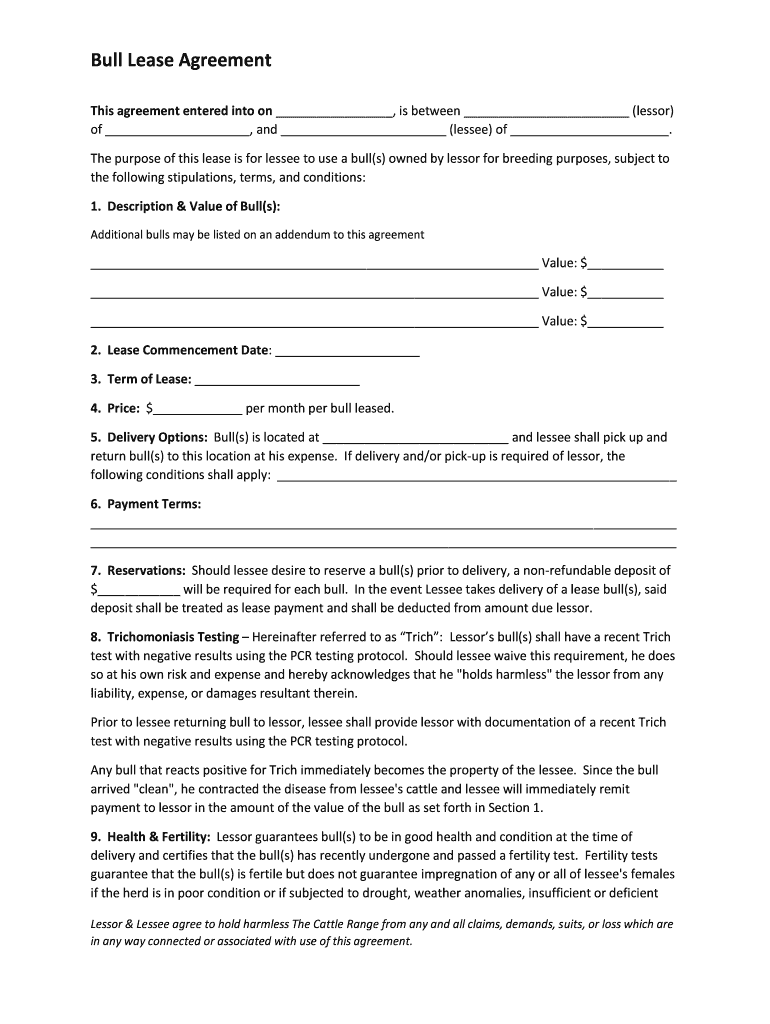 Bull Lease  Form