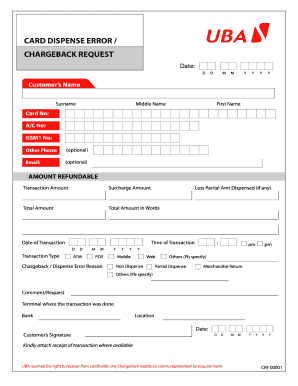 Uba Dispense Error  Form