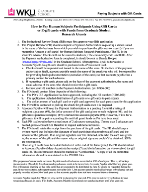 How to Pay Human Subjects Participan Ts Using Gift Cards  Form