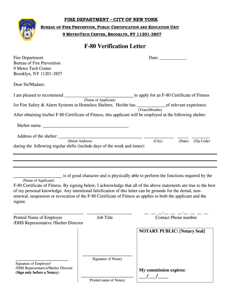F80 Verification Letter  Form