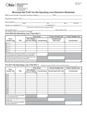 Municipal Net Profit Tax Net Operating Loss Deduction Worksheet  Form