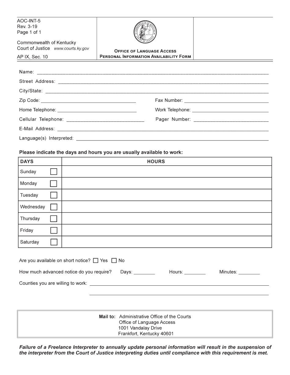  Ky State K 5 Form 2019-2024