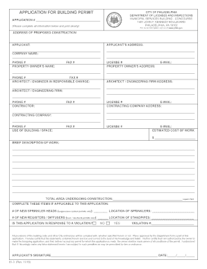 APPLICATION for BUILDING PERMIT CITY of PHILADELPHIA  Form