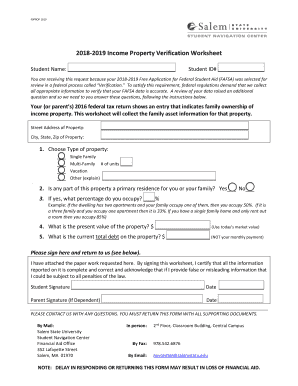 Get and Sign Income Property Verification Worksheet 2018 Form