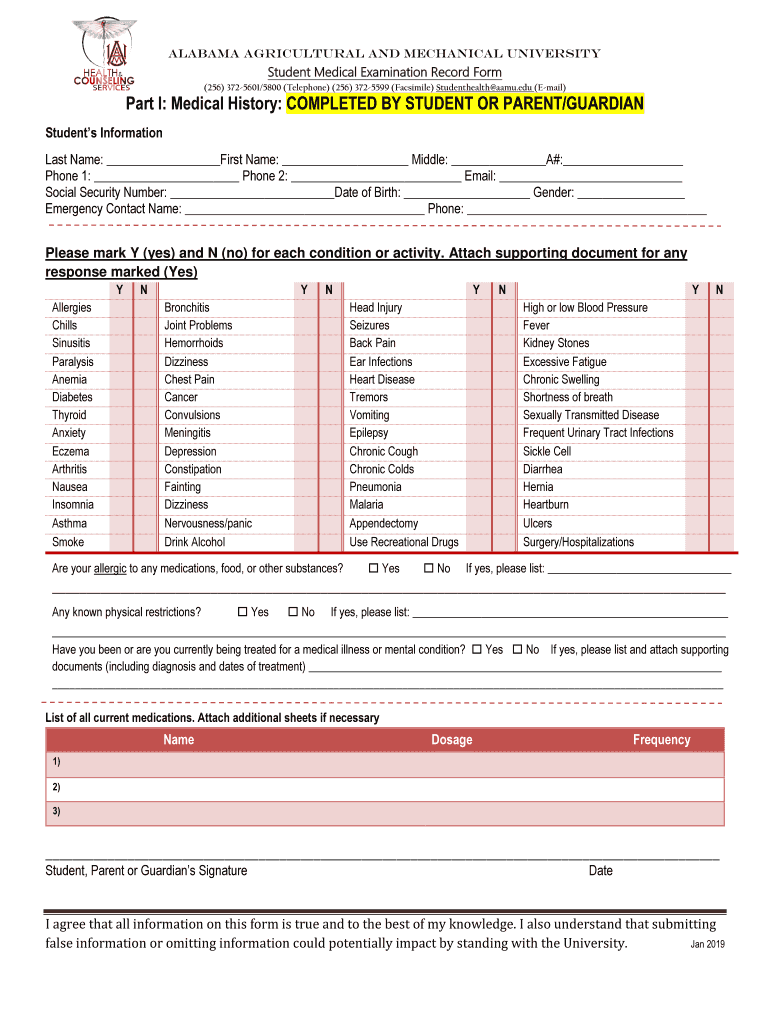  Aamu Medical Form 2019-2024