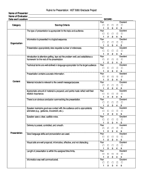 Scoring Rubric for Oral Presentations  Form