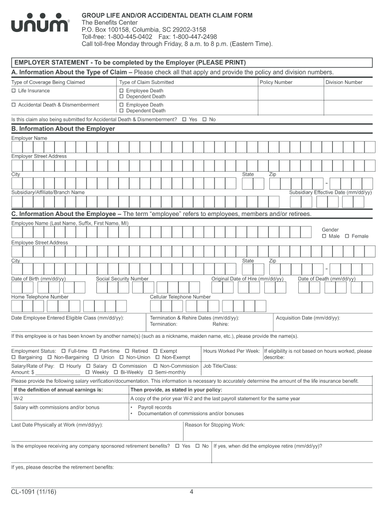  UNUM CL 1091 2016