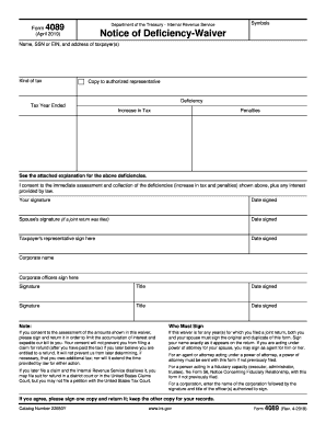 Form 5564 Notice of Deficiency Waiver