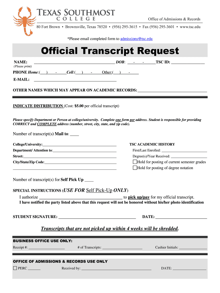  Tsc Offcial Transcript Request Tsc 2019