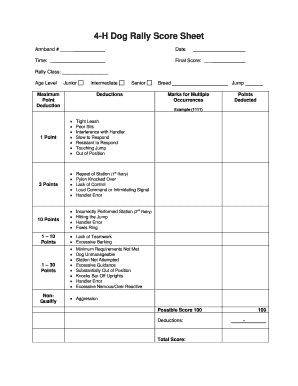 4 H Dog Rally Score Sheet Oregon 4 H  Form