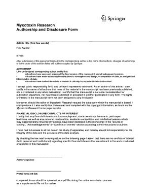 Mycotoxin Research Authorship and Disclosure Form