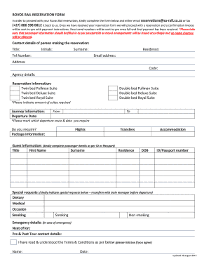  in Order to Proceed with Your Rovos Rail Reservation, Kindly Complete the Form below and Either Email Reservationssa Rail 2017-2024