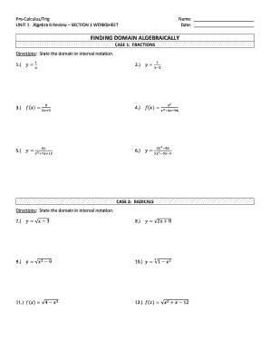Unit 1 Algebra 2 Review Section 3 Worksheet Answers  Form