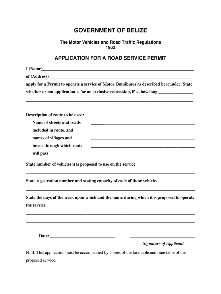 Road Permit Application  Form