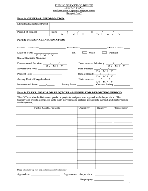 End of Year Staff Appraisal Form Government of Belize
