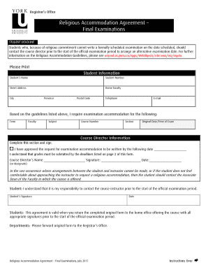 Religious Accommodation Agreement Final Examinations  Form