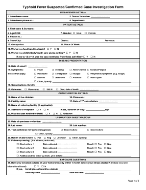 Typhoid Fever SuspectedConfirmed Case Investigation Form