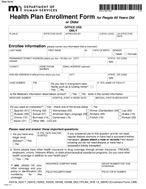  DHS 4106C ENG Health Plan Enrollment Form for People 65 or 2018