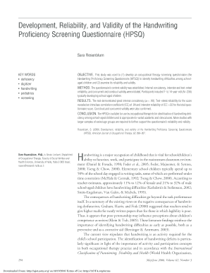 Handwriting Proficiency Screening Questionnaire PDF  Form