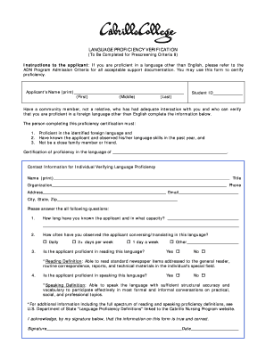 Get and Sign LANGUAGE PROFICIENCY VERIFICATION  Form