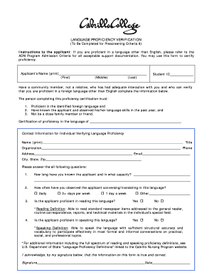 LANGUAGE PROFICIENCY VERIFICATION  Form