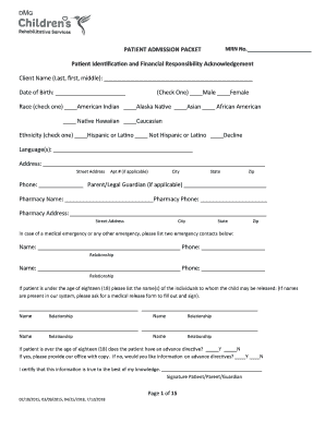 Patient Identication and Financial Responsibility Acknowledgement  Form