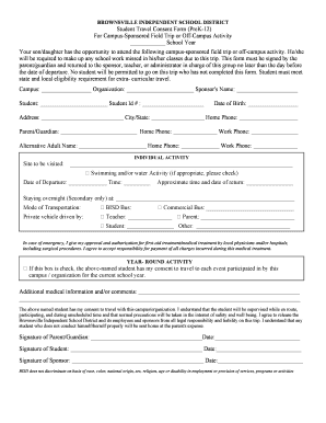 Get and Sign Student Travel Consent Form 2018-2022