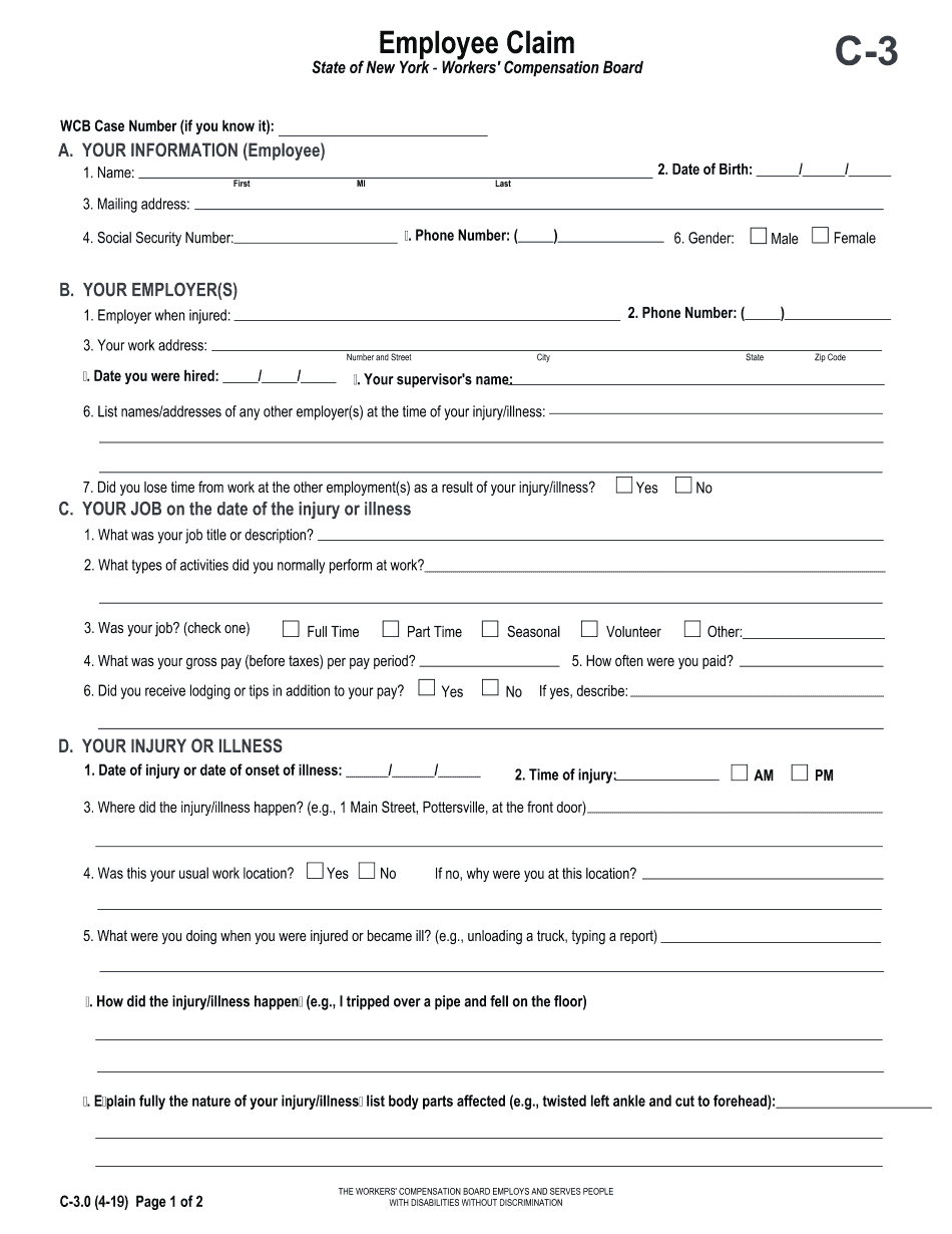  Workers Compensation Form C 3 2019