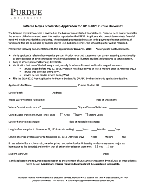 LaVerne Noyes Scholarship Application for Purdue University  Form