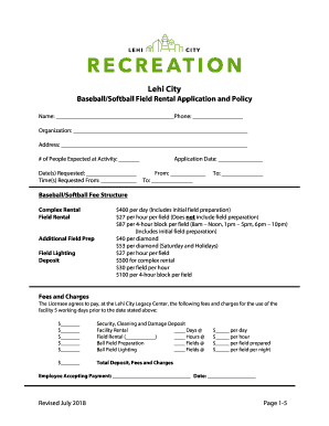  Baseball Field Rental Agreement 2018-2024