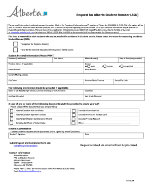 Alberta Student Number  Form