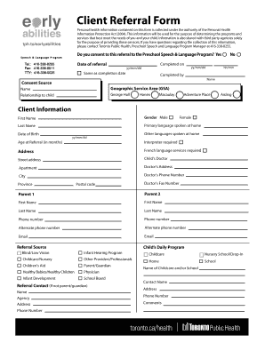 Toronto Speech Language Referral Form