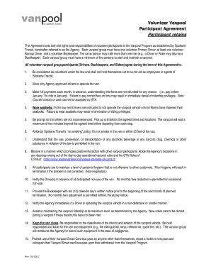 Vanpool Agreement  Form