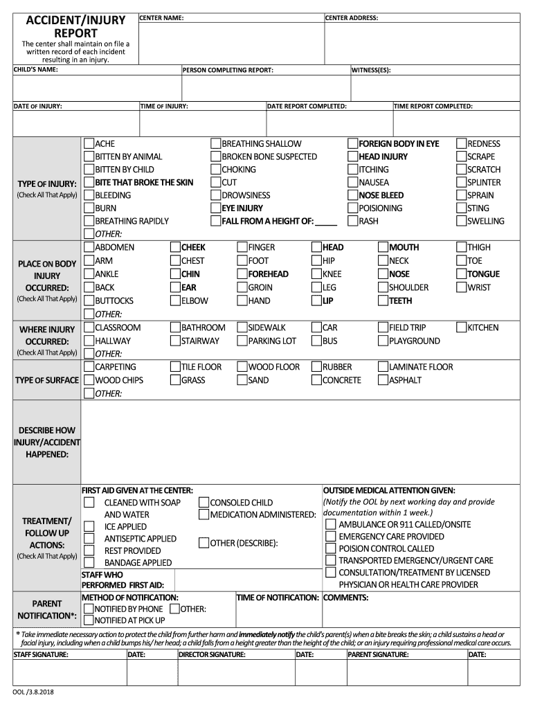 CENTER ADDRESS  Form