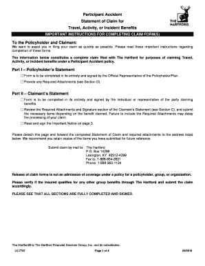  Participant Accident Statement of Claim for Travel, Activity 2018