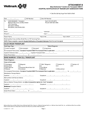 C 2319222 Attachment B Blue Distinction Centers for Transplant BDCT  Form