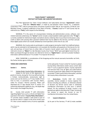 TOKEN TRANSIT AGREEMENT  Form