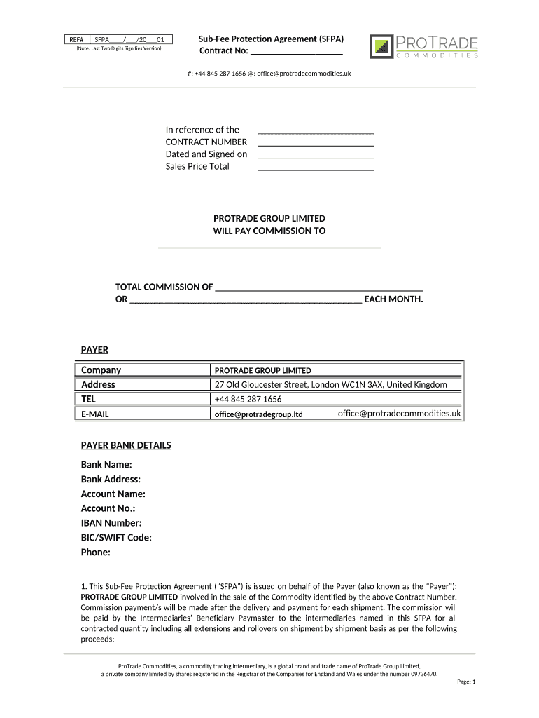 Sub Fee Agreement Sample  Form