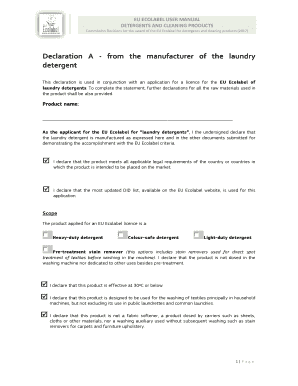 EU Ecolabel for Detergents and Cleaning Products User Manual  Form