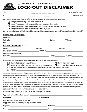 LOCK OUT DISCLAIMER  Form