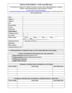 Cupe 3902 Unit 3 Application Form